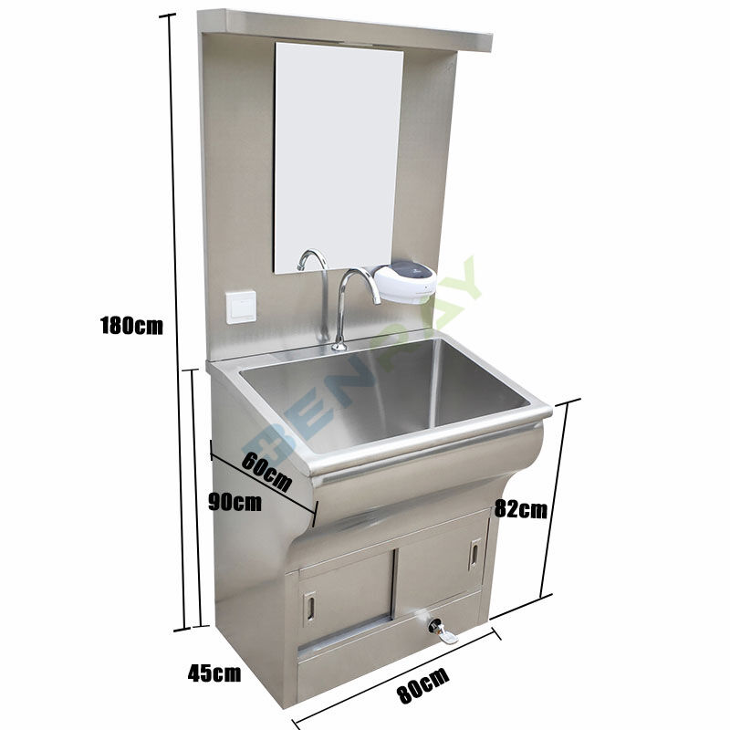 Stainless Steel foot pedal faucet Wash Sink for one Person with mirror and LED lamp